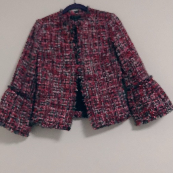 ANN TAYLOR Fringe Tweed Ruffle Cuff Jacket Blazer - Picture 6 of 15